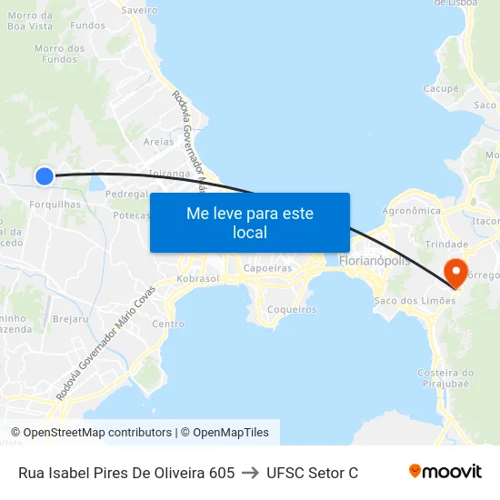 Rua Isabel Pires De Oliveira 605 to UFSC Setor C map