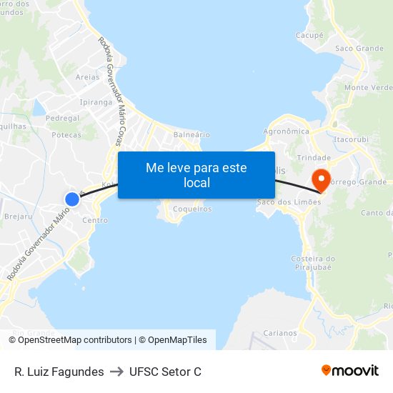 R. Luiz Fagundes to UFSC Setor C map