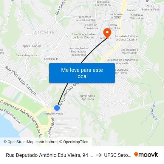 Rua Deputado Antônio Edu Vieira, 94 (001) to UFSC Setor C map