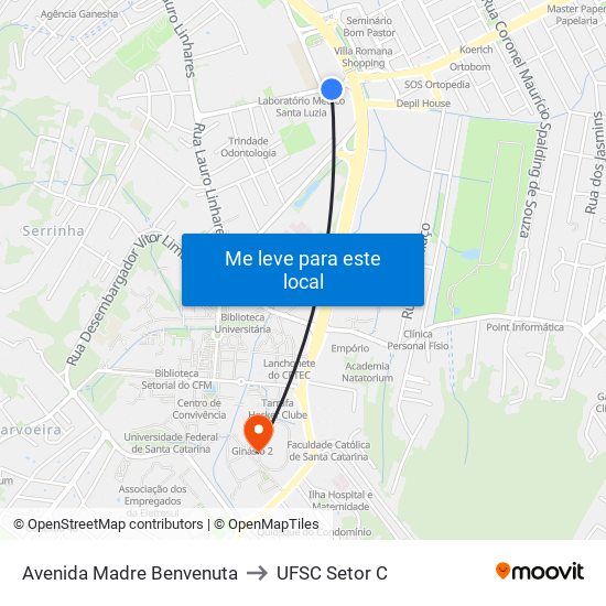 Avenida Madre Benvenuta to UFSC Setor C map