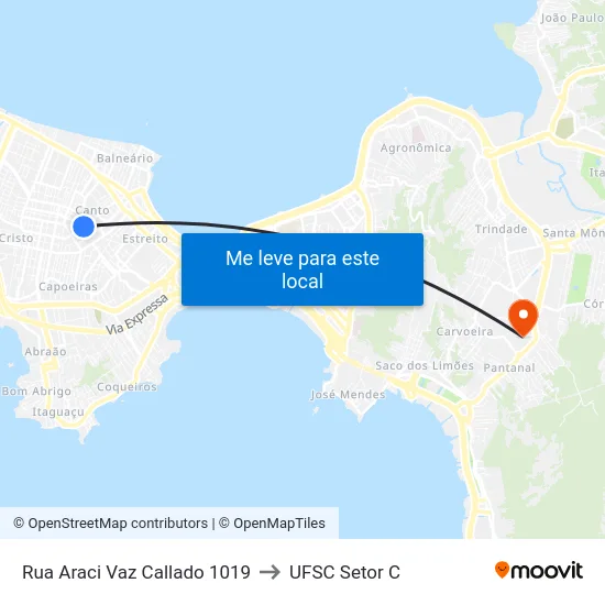 Rua Araci Vaz Callado 1019 to UFSC Setor C map