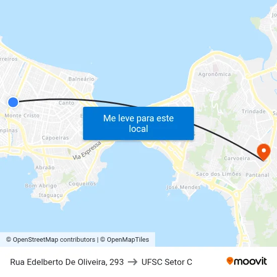 Rua Edelberto De Oliveira, 293 to UFSC Setor C map