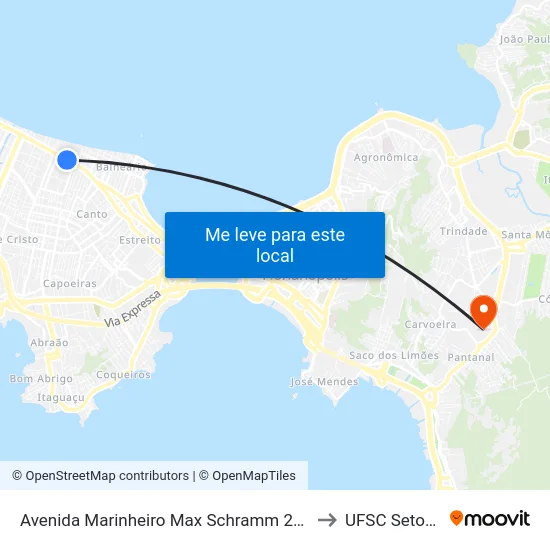 Avenida Marinheiro Max Schramm 2833 to UFSC Setor C map