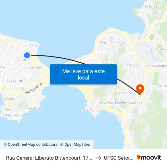 Rua General Liberato Bittencourt, 1773 to UFSC Setor C map
