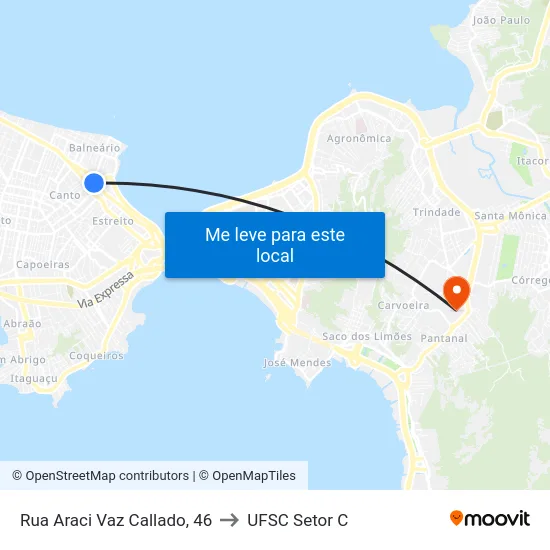 Rua Araci Vaz Callado, 46 to UFSC Setor C map