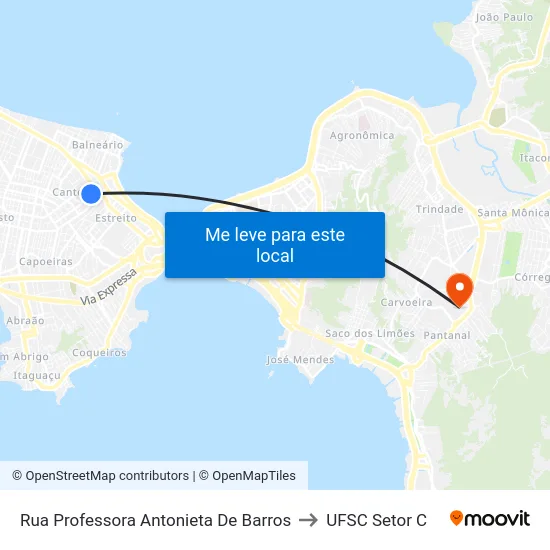 Rua Professora Antonieta De Barros to UFSC Setor C map