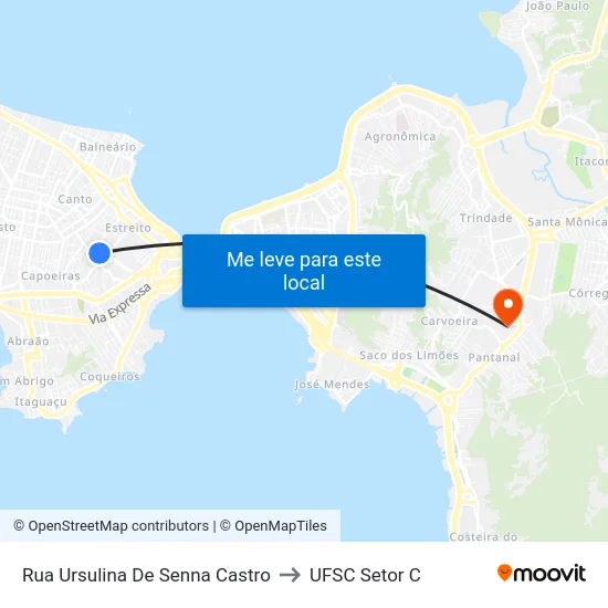Rua Ursulina De Senna Castro to UFSC Setor C map