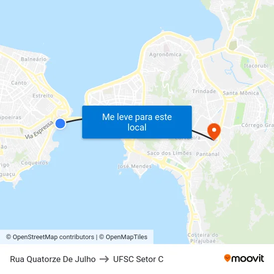 Rua Quatorze De Julho to UFSC Setor C map