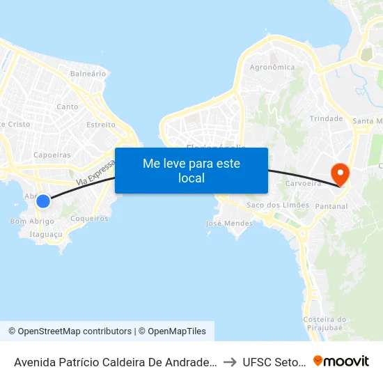 Avenida Patrício Caldeira De Andrade, 581 to UFSC Setor C map
