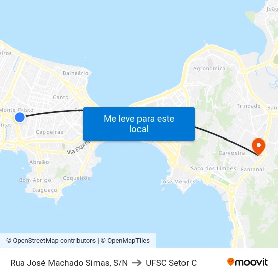 Rua José Machado Simas, S/N to UFSC Setor C map