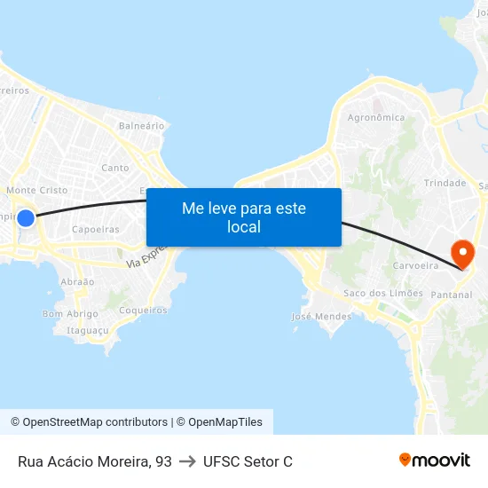 Rua Acácio Moreira, 93 to UFSC Setor C map