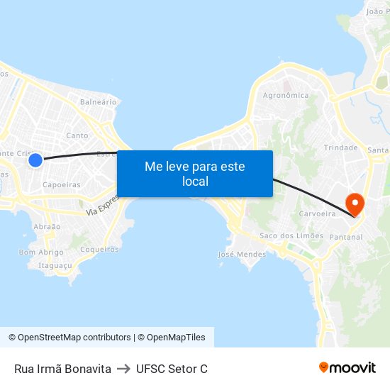 Rua Irmã Bonavita to UFSC Setor C map