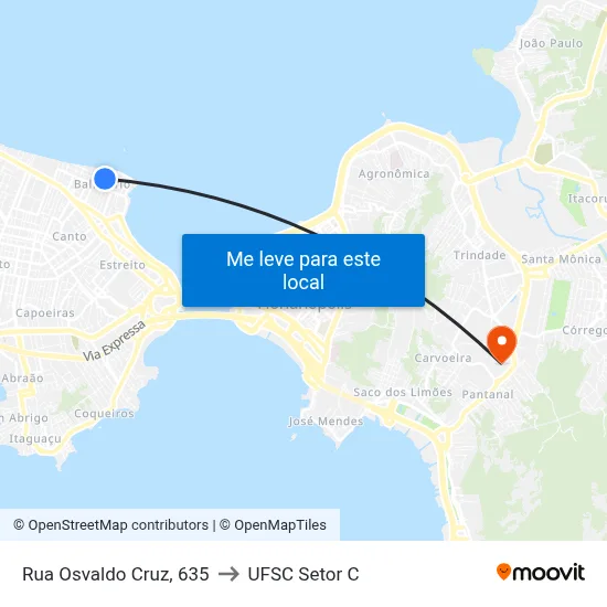 Rua Osvaldo Cruz, 635 to UFSC Setor C map