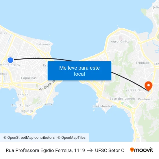 Rua Professora Egídio Ferreira, 1119 to UFSC Setor C map