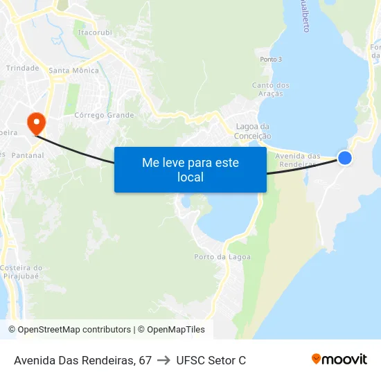 Avenida Das Rendeiras, 67 to UFSC Setor C map