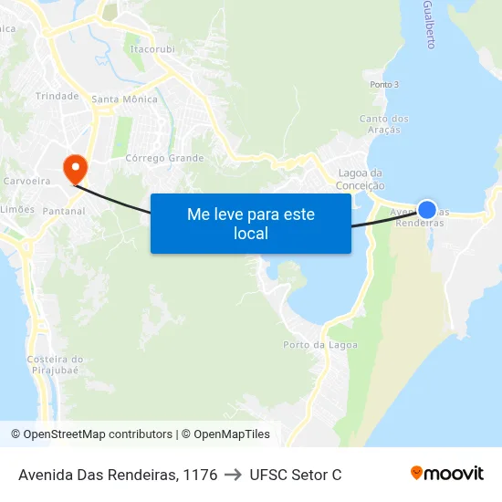 Avenida Das Rendeiras, 1176 to UFSC Setor C map