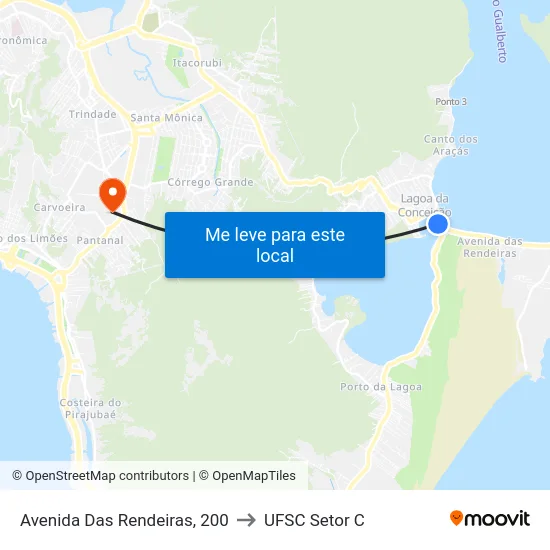Avenida Das Rendeiras, 200 to UFSC Setor C map