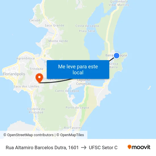 Rua Altamiro Barcelos Dutra, 1601 to UFSC Setor C map