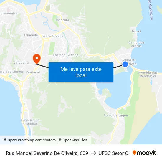 Rua Manoel Severino De Oliveira, 639 to UFSC Setor C map