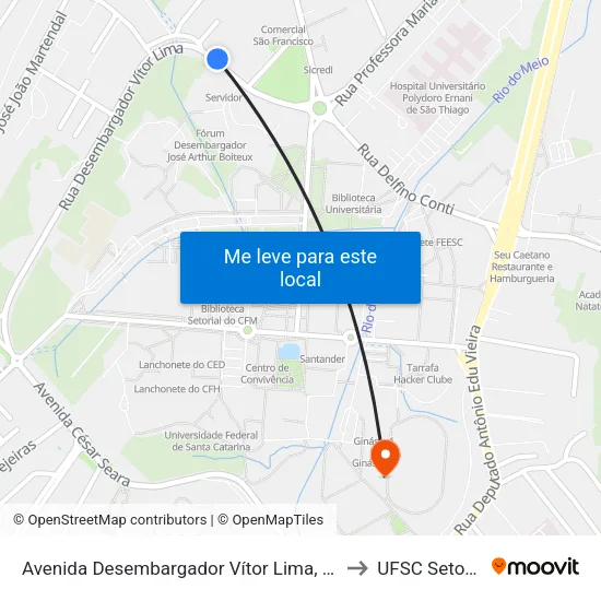 Avenida Desembargador Vítor Lima, 193 to UFSC Setor C map
