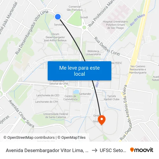 Avenida Desembargador Vítor Lima, 440 to UFSC Setor C map