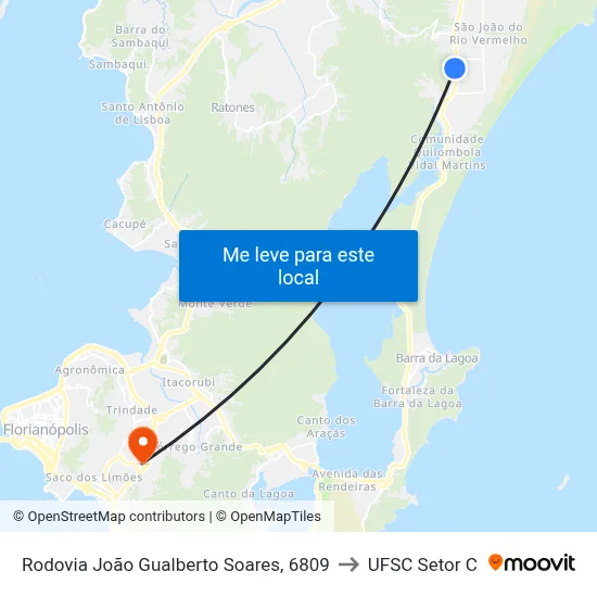 Rodovia João Gualberto Soares, 6809 to UFSC Setor C map