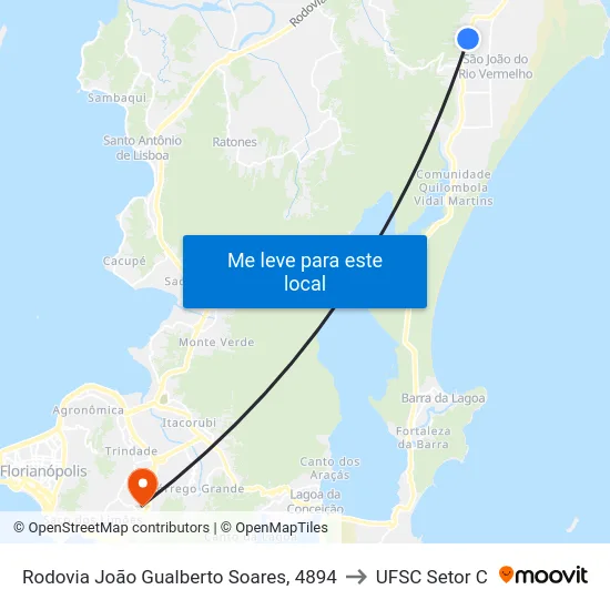 Rodovia João Gualberto Soares, 4894 to UFSC Setor C map