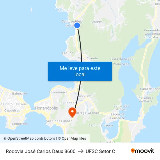 Rodovia José Carlos Daux 8600 to UFSC Setor C map