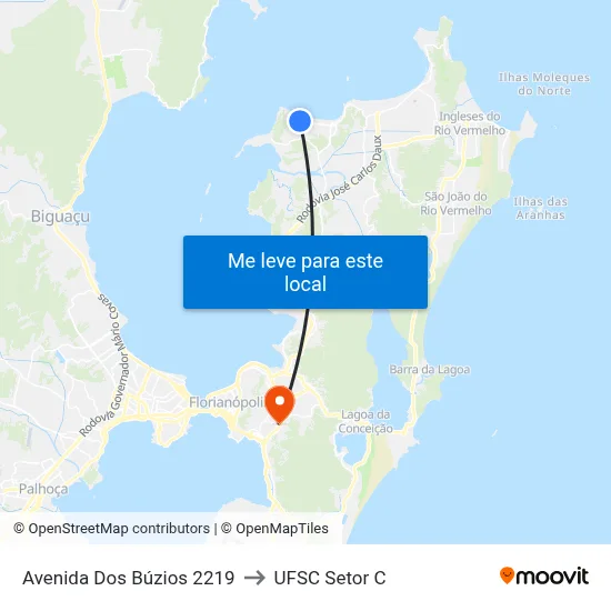 Avenida Dos Búzios 2219 to UFSC Setor C map