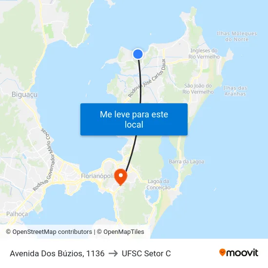 Avenida Dos Búzios, 1136 to UFSC Setor C map