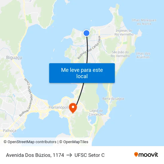 Avenida Dos Búzios, 1174 to UFSC Setor C map