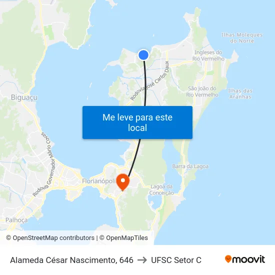 Alameda César Nascimento, 646 to UFSC Setor C map