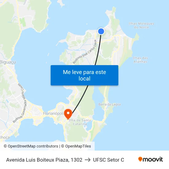 Avenida Luis Boiteux Piaza, 1302 to UFSC Setor C map