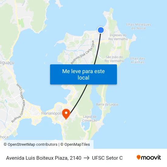 Avenida Luis Boiteux Piaza, 2140 to UFSC Setor C map