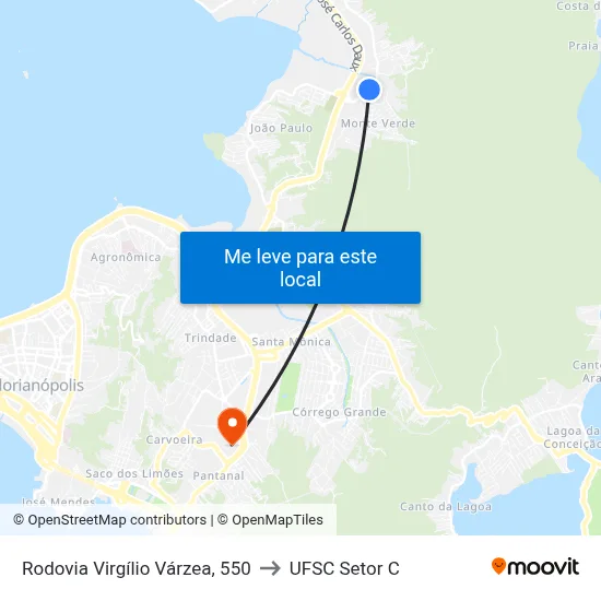 Rodovia Virgílio Várzea, 550 to UFSC Setor C map