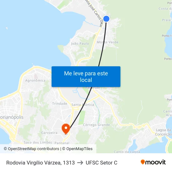 Rodovia Virgílio Várzea, 1313 to UFSC Setor C map