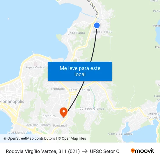Rodovia Virgílio Várzea, 311 (021) to UFSC Setor C map