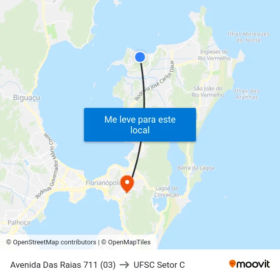Avenida Das Raias 711 (03) to UFSC Setor C map