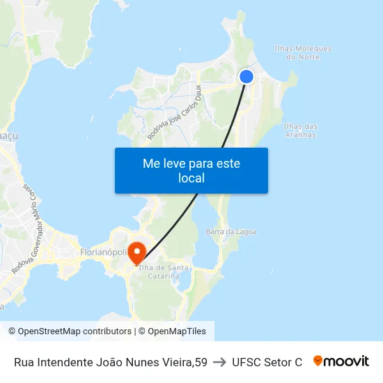 Rua Intendente João Nunes Vieira,59 to UFSC Setor C map