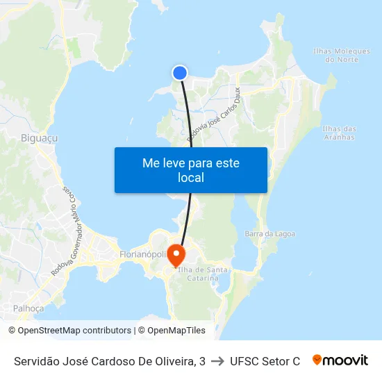 Servidão José Cardoso De Oliveira, 3 to UFSC Setor C map