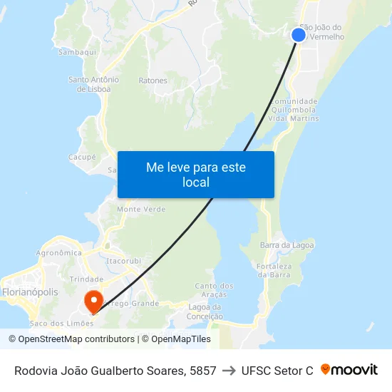 Rodovia João Gualberto Soares, 5857 to UFSC Setor C map