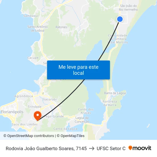 Rodovia João Gualberto Soares, 7145 to UFSC Setor C map