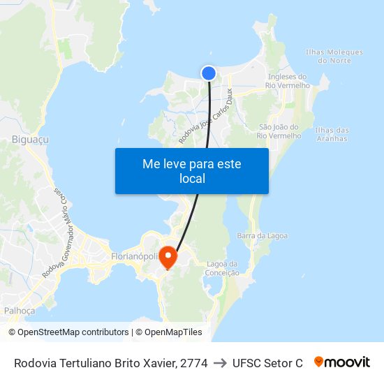 Rodovia Tertuliano Brito Xavier, 2774 to UFSC Setor C map