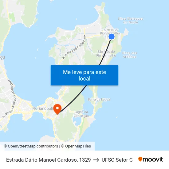 Estrada Dário Manoel Cardoso, 1329 to UFSC Setor C map