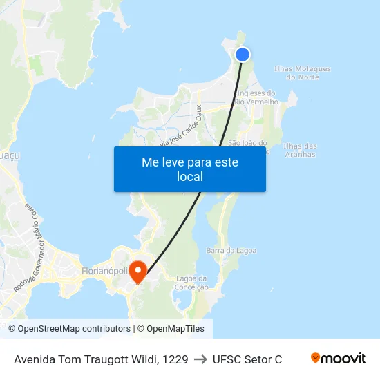 Avenida Tom Traugott Wildi, 1229 to UFSC Setor C map