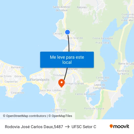 Rodovia José Carlos Daux,5487 to UFSC Setor C map