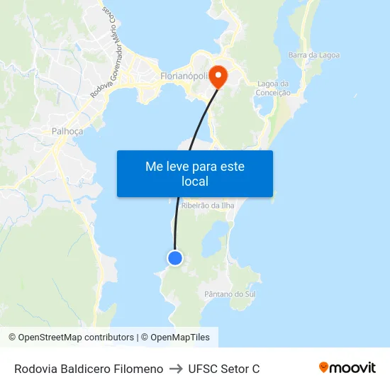 Rodovia Baldicero Filomeno to UFSC Setor C map