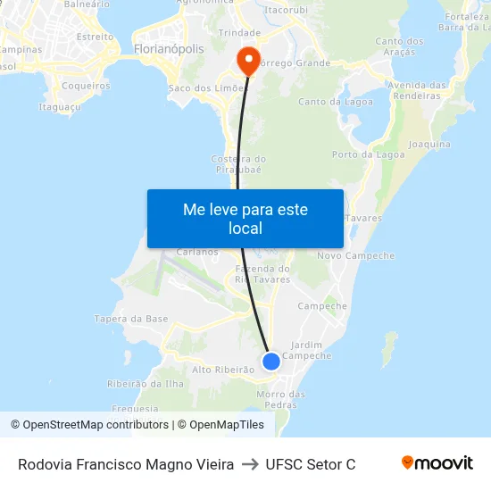 Rodovia Francisco Magno Vieira to UFSC Setor C map
