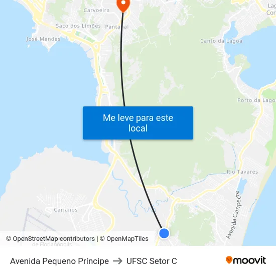 Avenida Pequeno Príncipe to UFSC Setor C map