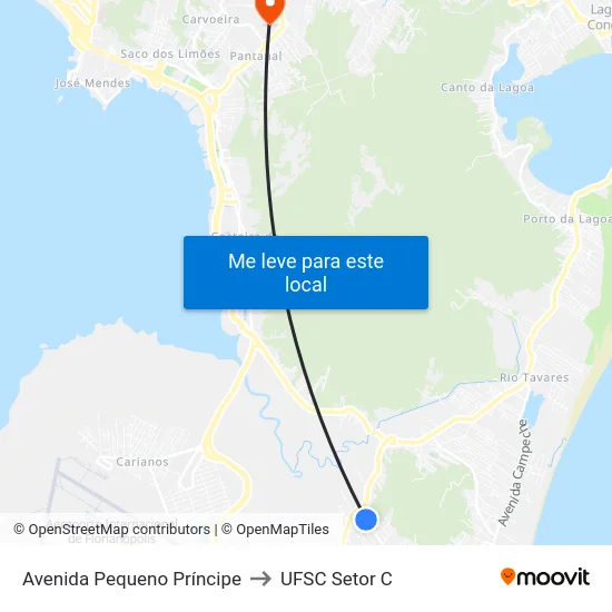 Avenida Pequeno Príncipe to UFSC Setor C map